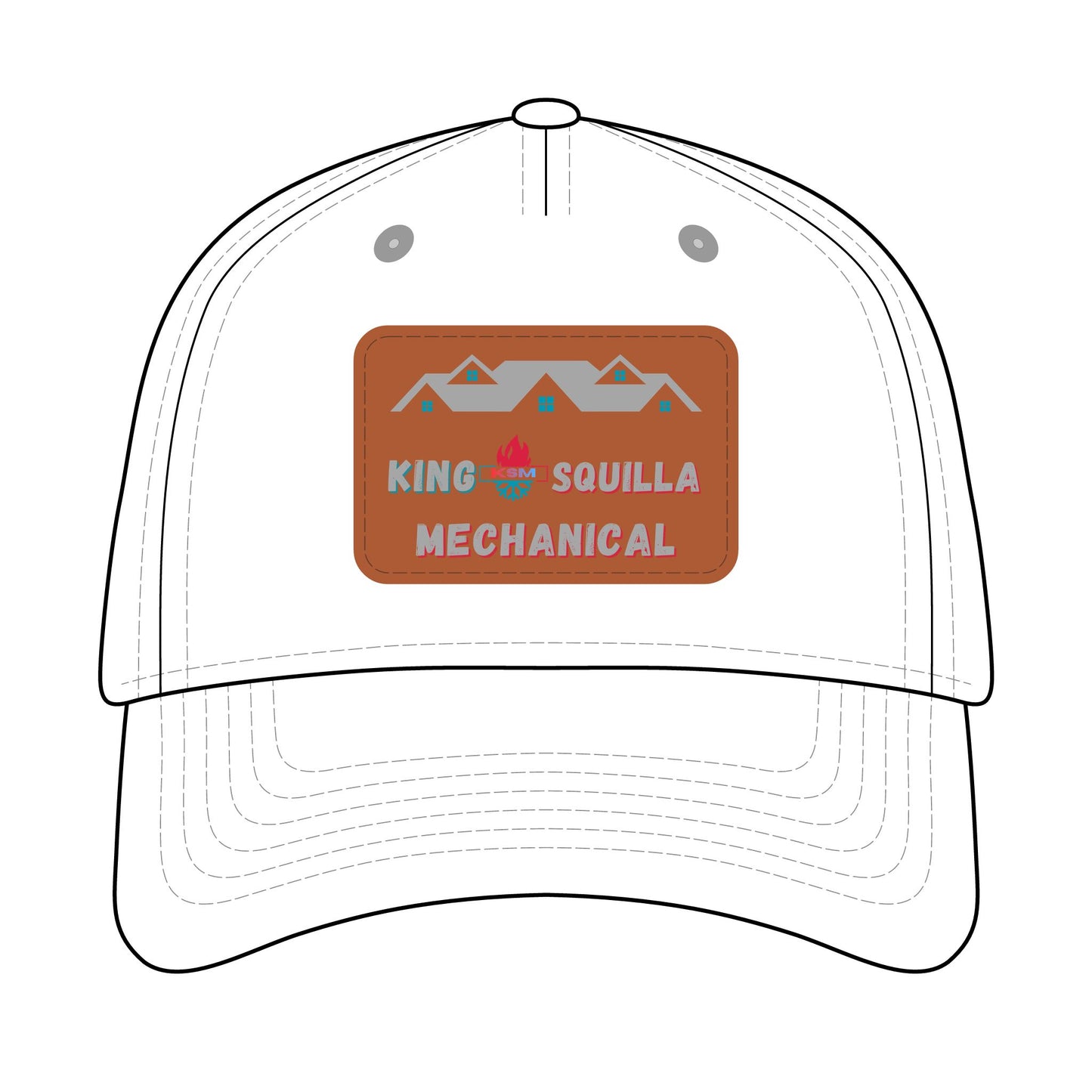 Leather Patch Baseball Cap — "King Squilla Mechanical" Outdoor Work Hat - King Squilla Mechanical